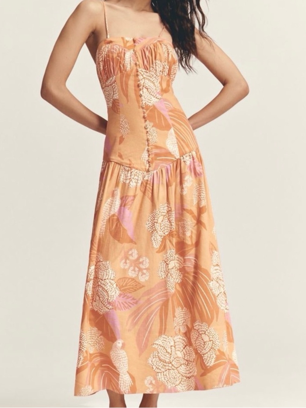 FARM Rio X Anthropologie - Linen Blend Drop Waist Maxi Dress - Size Small
